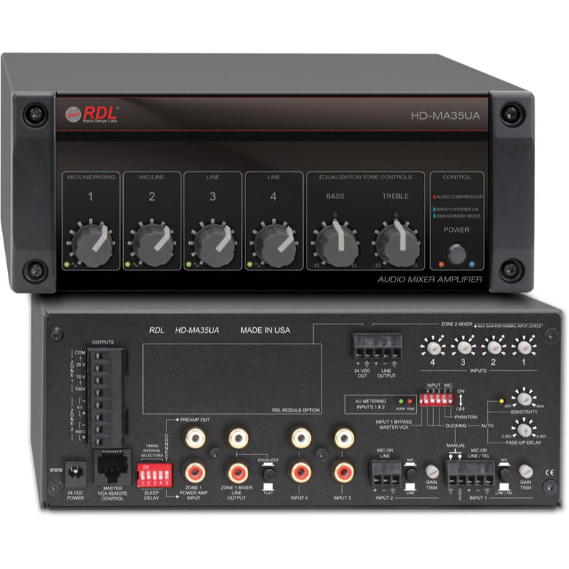 RDL HD-MA35UA 35 Watt Mixer Amplifier (USA Power Supply)