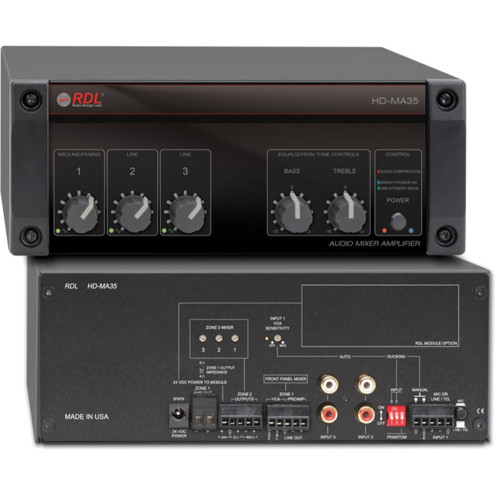 RDL HD-MA35 35 Watt Mixer Amplifier (USA Power Supply)