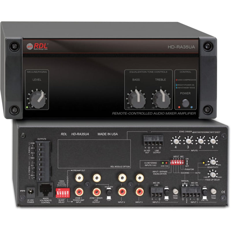 RDL HD-RA35UAX 35 Watt Remote Mixer Amplifier (Worldwide Power Supply)