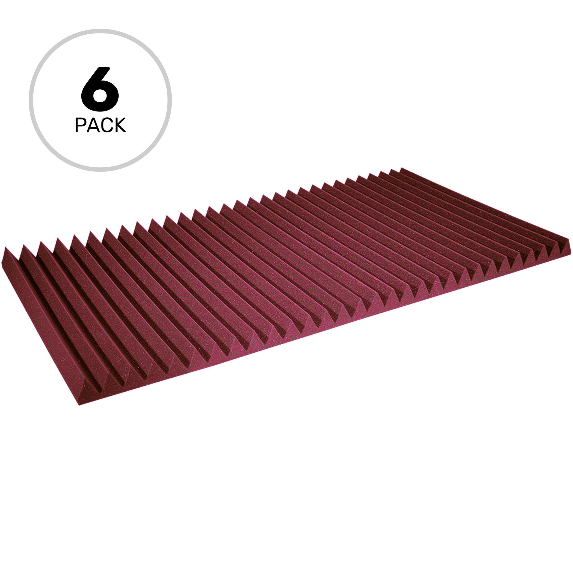 Performance Audio 24" x 48" x 2" Wedge Acoustic Foam Panel (Burgundy, 6 Pack)