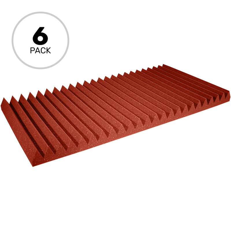 Performance Audio 24" x 48" x 3" Wedge Acoustic Foam Panel (Red, 6 Pack)