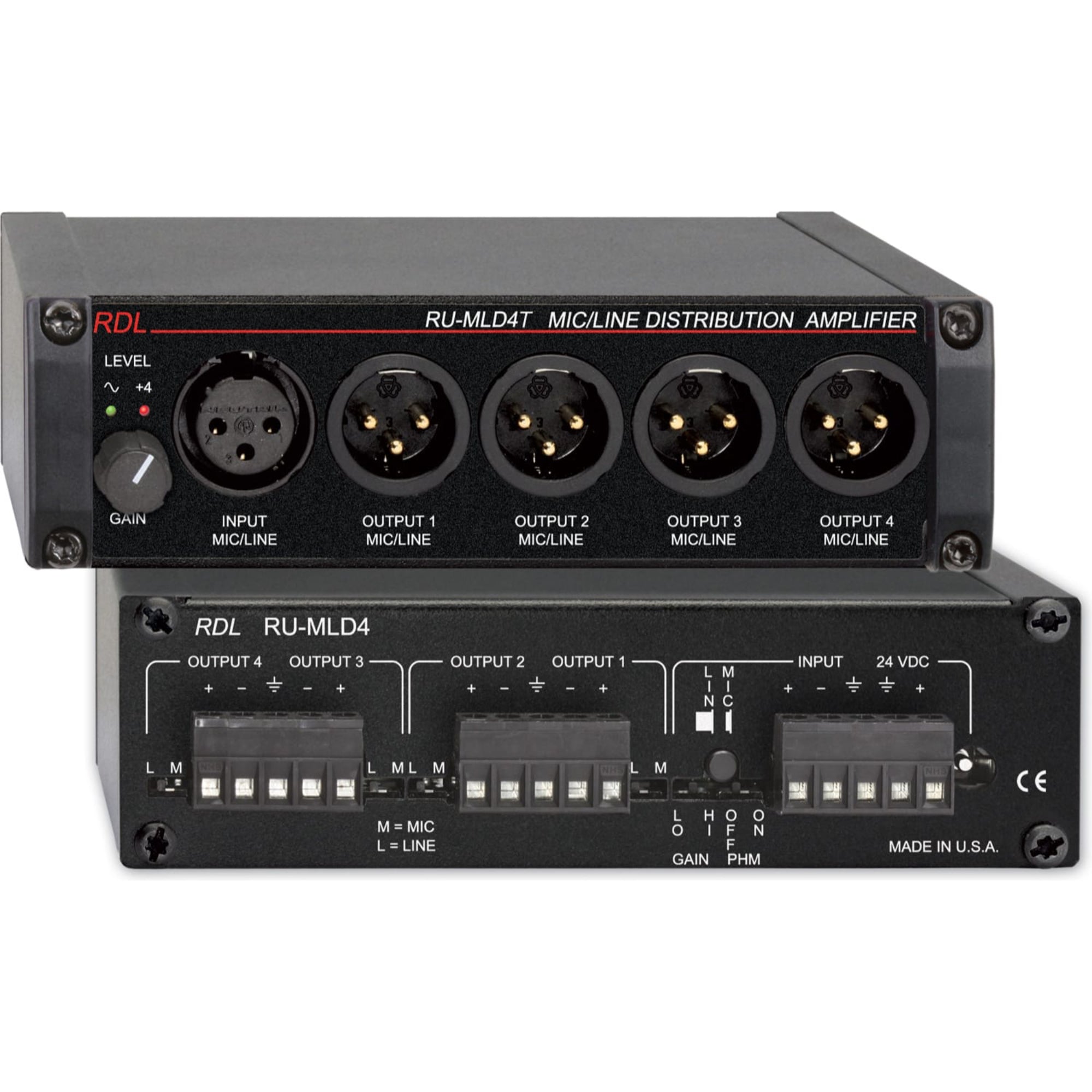 RDL RU-MLD4T Microphone / Line Distribution Amplifier 1x4 with Transformer