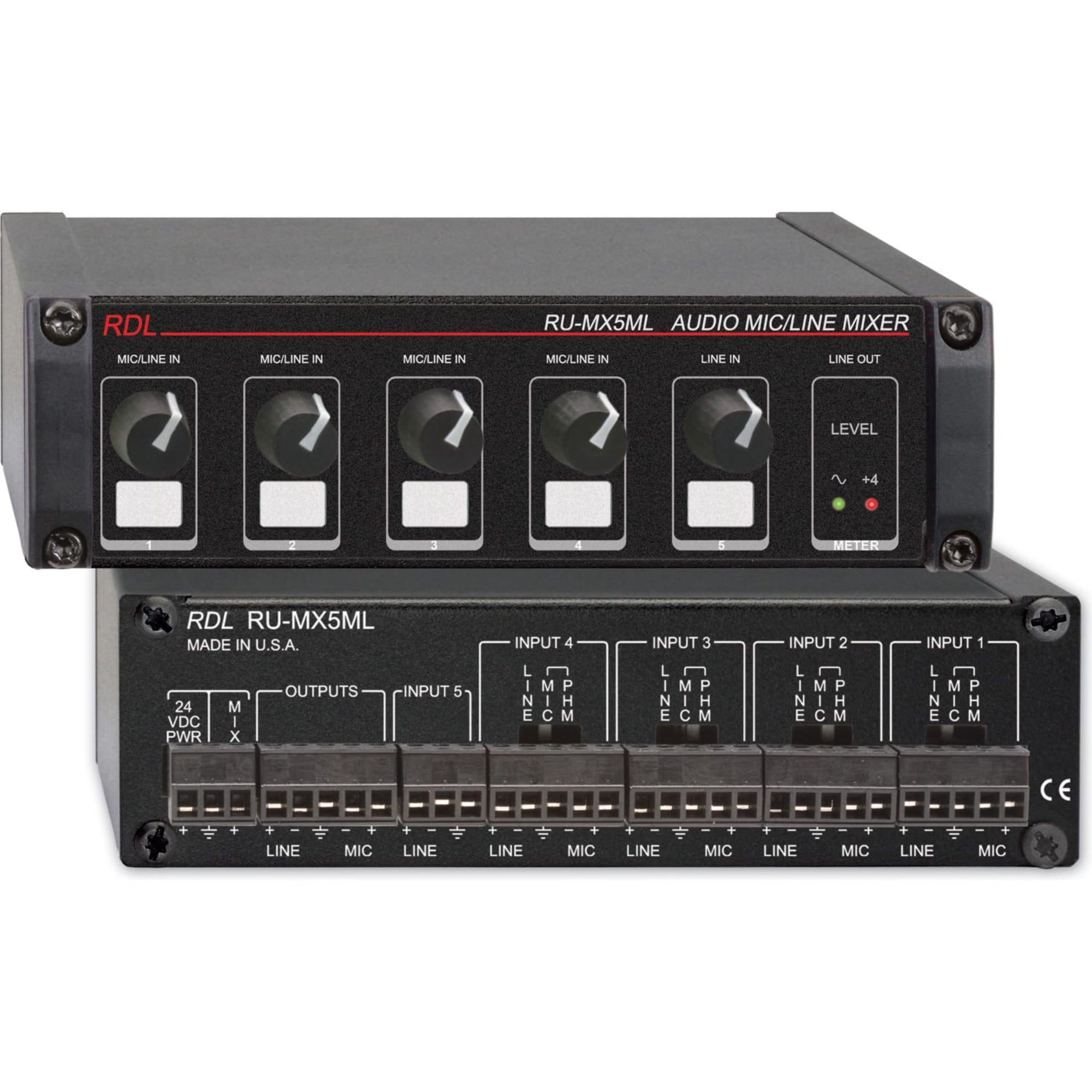RDL RU-MX5ML 5 Channel Mic/Line Audio Mixer with Phantom Power
