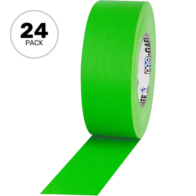 ProTapes Pro Gaff Premium Matte Cloth Gaffers Tape 2" x 50yds (Fluorescent Green, Case of 24)