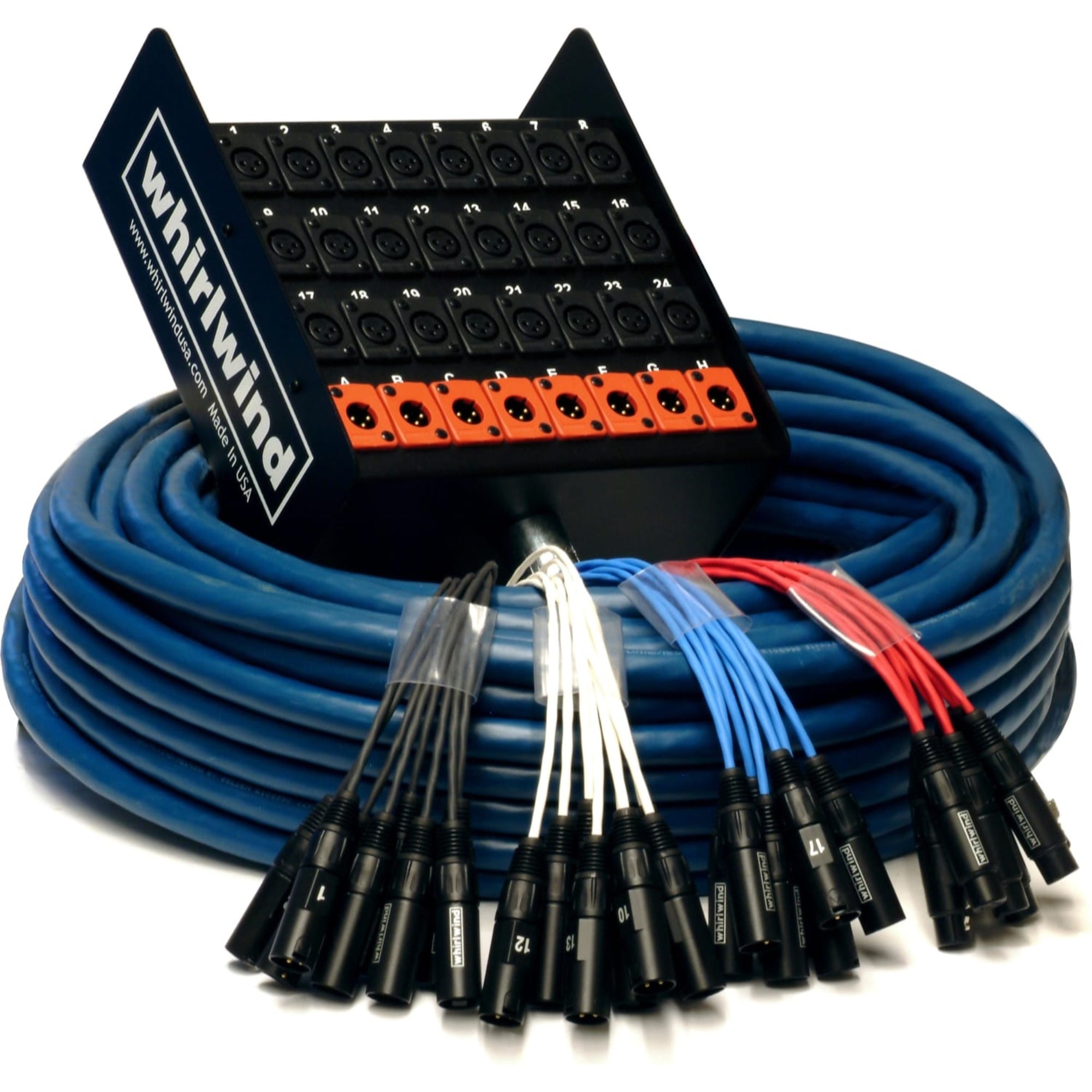Whirlwind MS-24-8-XL-100 Medusa Standard Box to Fan Snake 24 XLR Sends, 8 XLR Returns (100')
