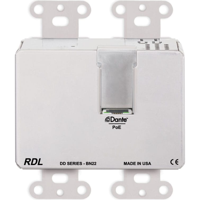 RDL DDS-BN22 Bi-Directional Mic/Line Dante Interface 2x2 on Decora Plate (Stainless Steel)