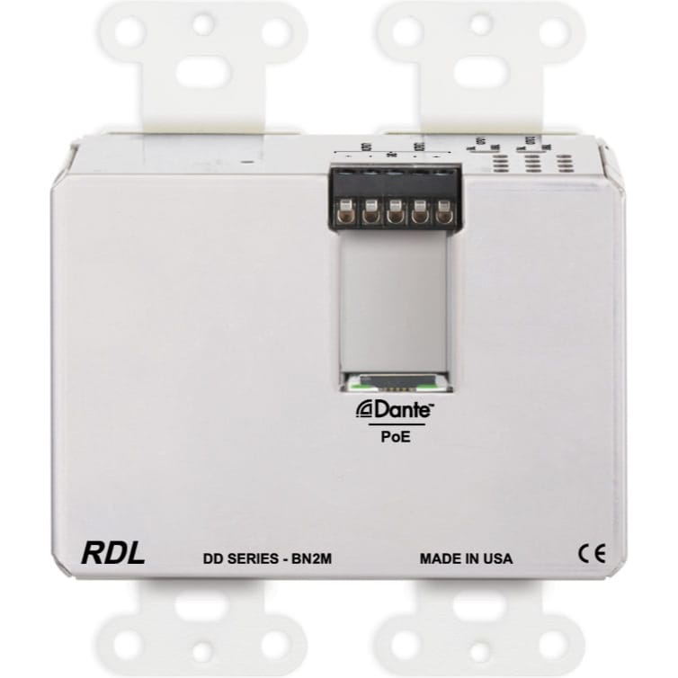 RDL DD-BN2M Bi-Directional Mic/Line Dante Interface 2x2 on Decora Plate (White)