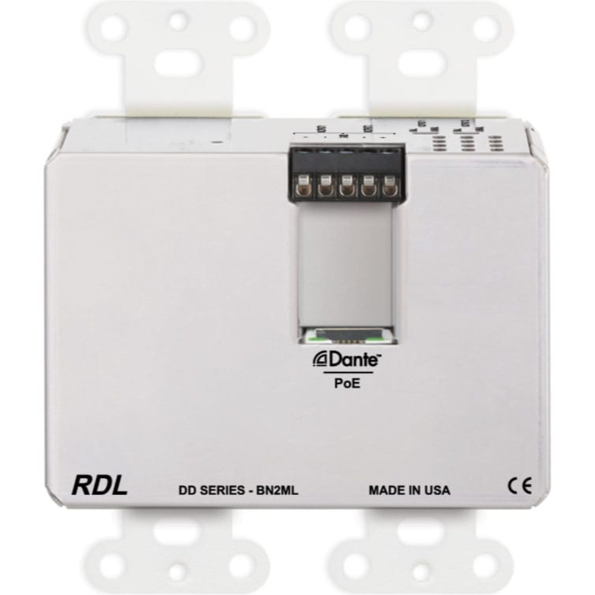 RDL DD-BN2ML Bi-Directional Mic/Line Dante Interface 2x2 on Decora Plate (White)