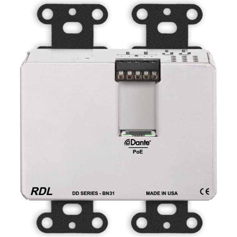 RDL DDB-BN31 Bi-Directional Mic/Line Dante Interface 4x4 on Decora Plate (Black)