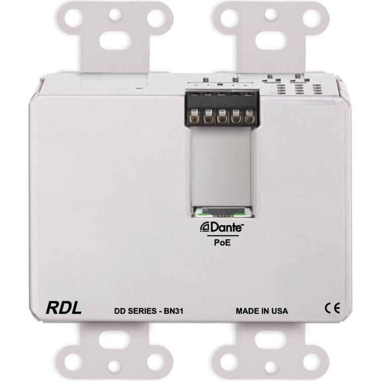 RDL DDS-BN31 Bi-Directional Mic/Line Dante Interface 4x4 on Decora Plate (Stainless Steel)