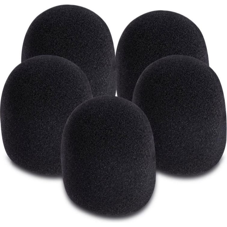 On-Stage ASWS58B5 Foam Windscreen for Handheld Microphones (Black, 5 Pack)