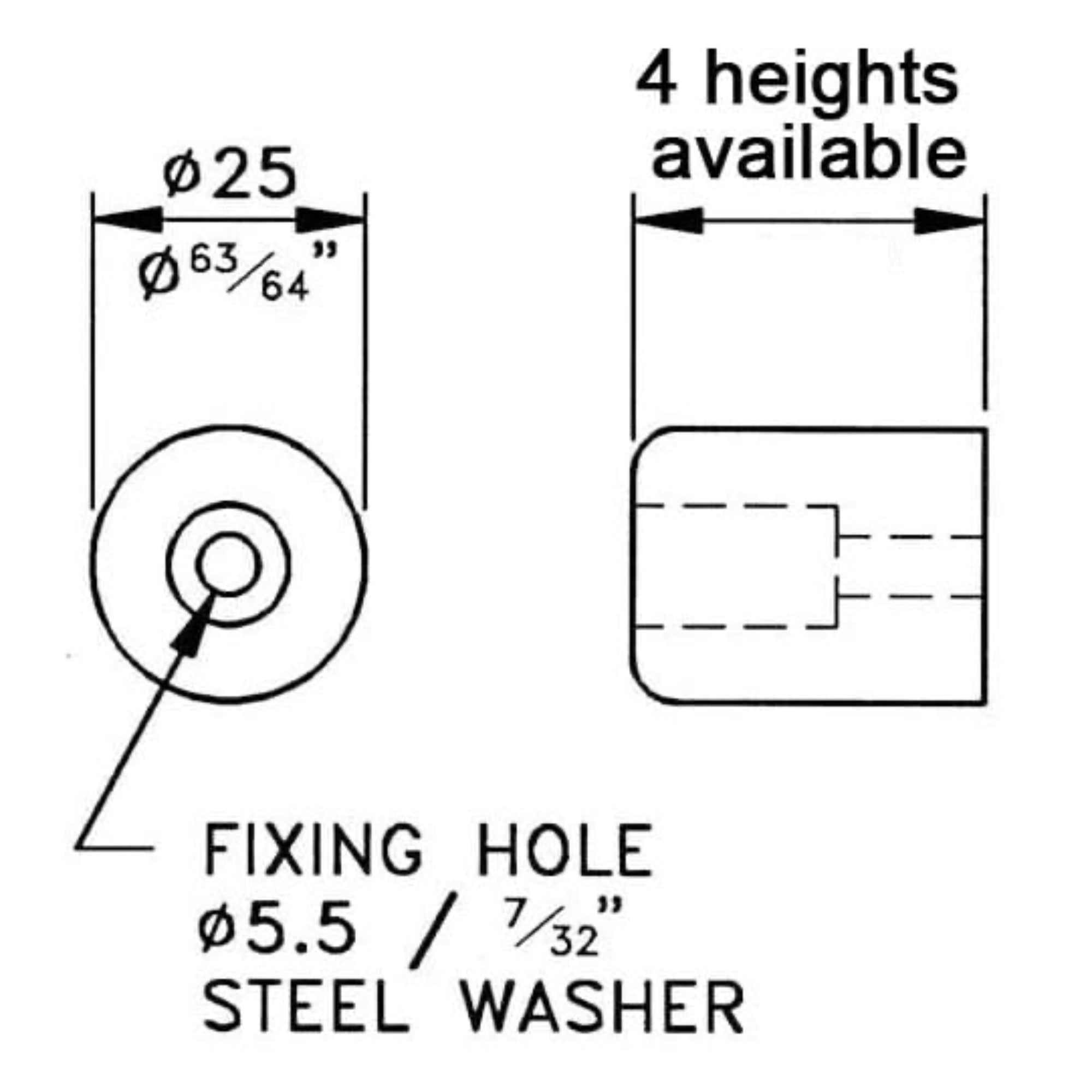 Penn Elcom F1697 Rubber Cabinet Foot with Steel Washer 1" Dia. x 1.26" H (4 Pack)
