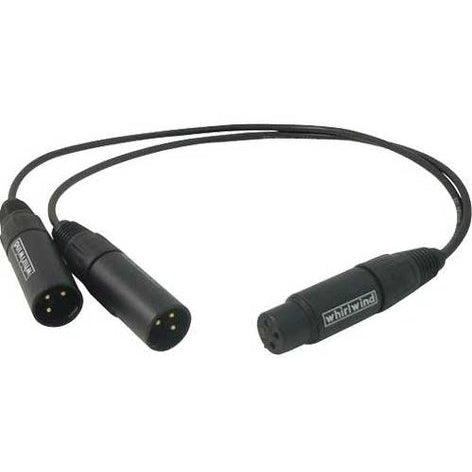 Whirlwind YX2M 1.5' Y-Adapter Cable; XLRF to 2 XLRM