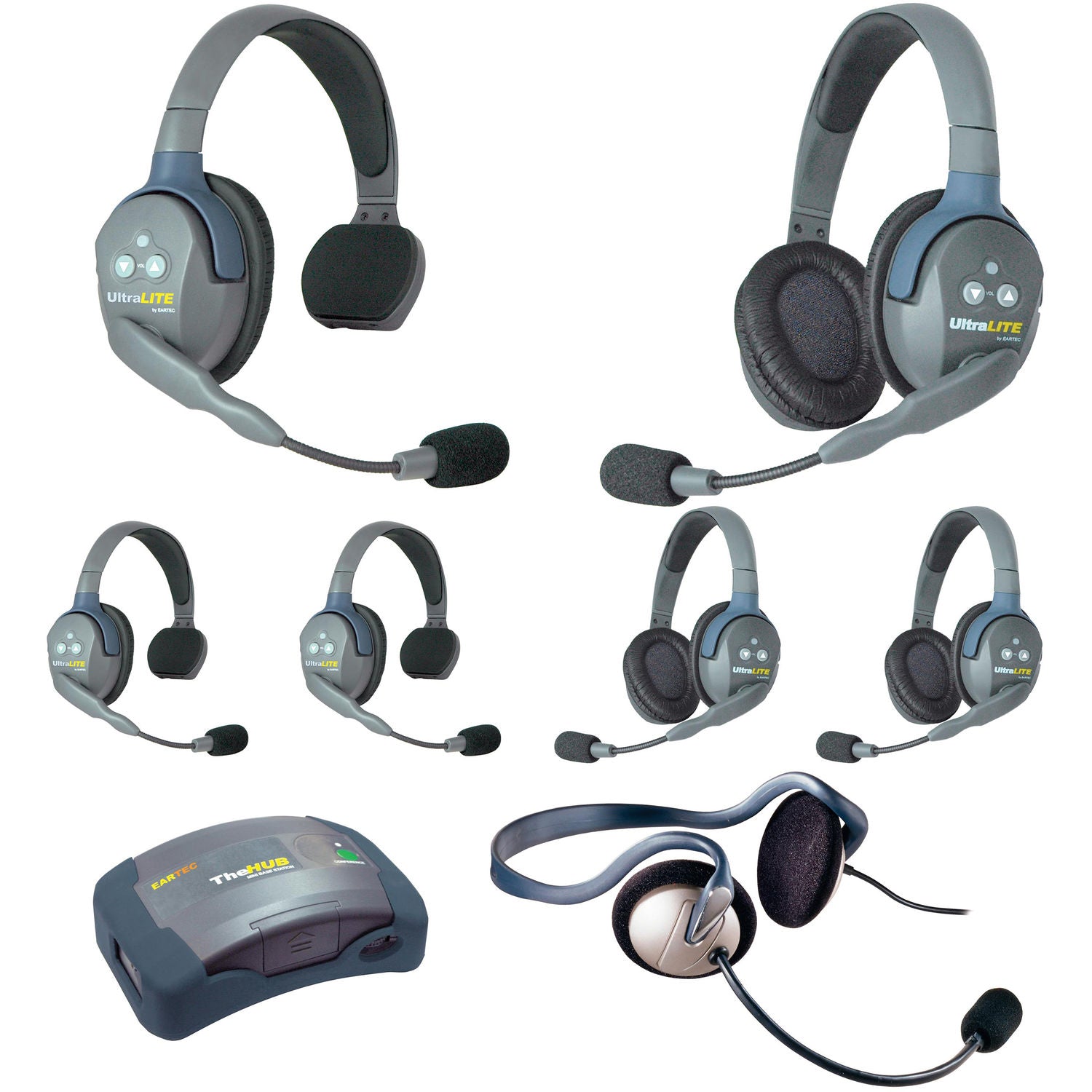 Eartec HUB733MON 7-Person HUB Intercom System (3 Single & 3 Double UltraLITE & 1 Monarch)
