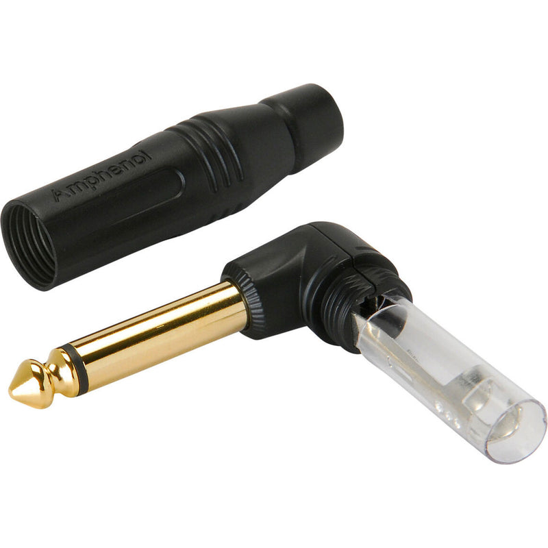 Amphenol ACPM-RB-AU Professional Right-Angle 1/4" TS Mono Phone Plug (Black/Gold)