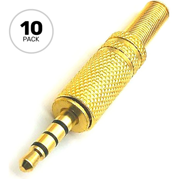 Performance Audio In-Line 3.5mm (1/8") TRRS 4-Pole Male Plug (Gold, 10 Pack)