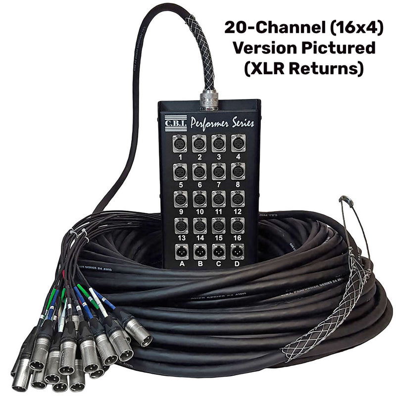 CBI MCA28-2404X-100 28-Channel 24x4 Pro Stage Box Snake with 24 XLR Inputs, 4 XLR Returns (100')