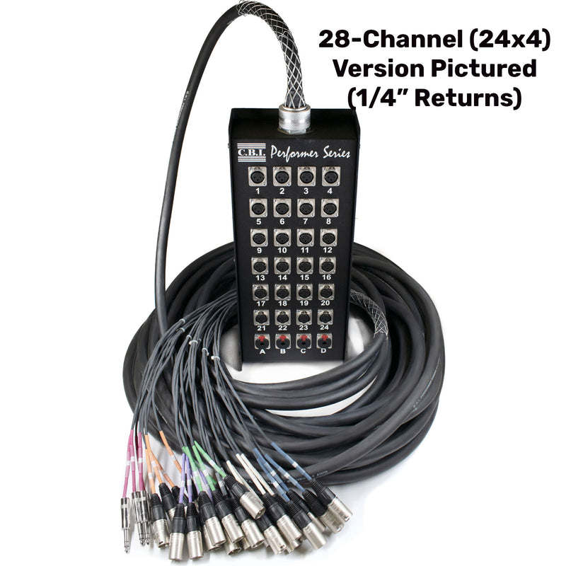 CBI MCA16-1204X-75 16-Channel 12x4 Pro Stage Box Snake with 12 XLR Inputs, 4 XLR Returns (75')