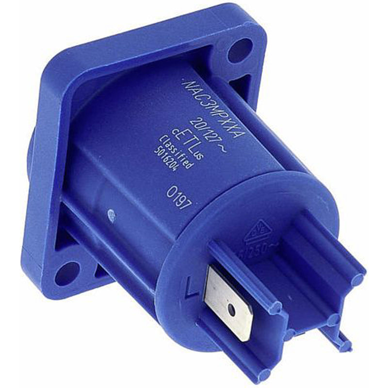 Neutrik NAC3MPXXA powerCON Chassis Connector with 3/16" Flat Tabs (Blue, Power In)
