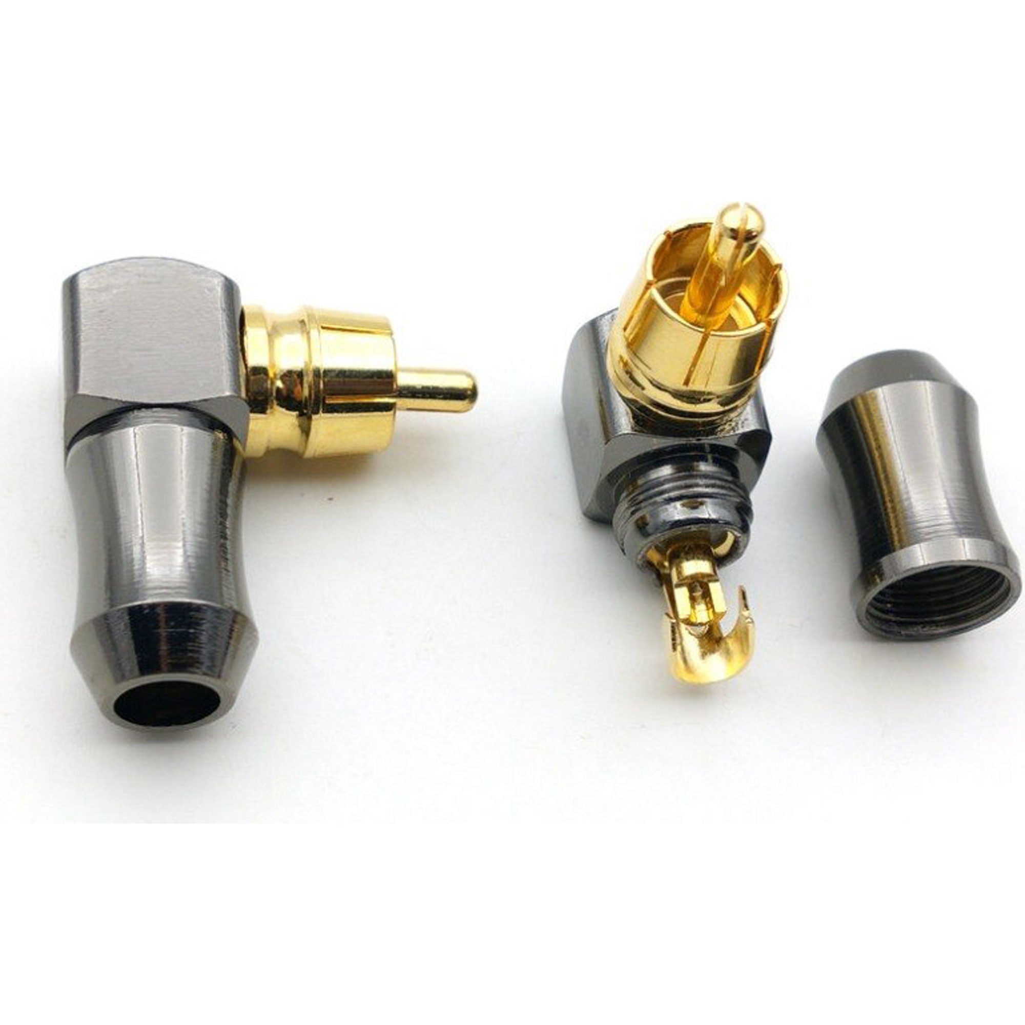 Performance Audio Gold Plated Brass RCA Connector (Black Chrome, 90° Right-Angle)
