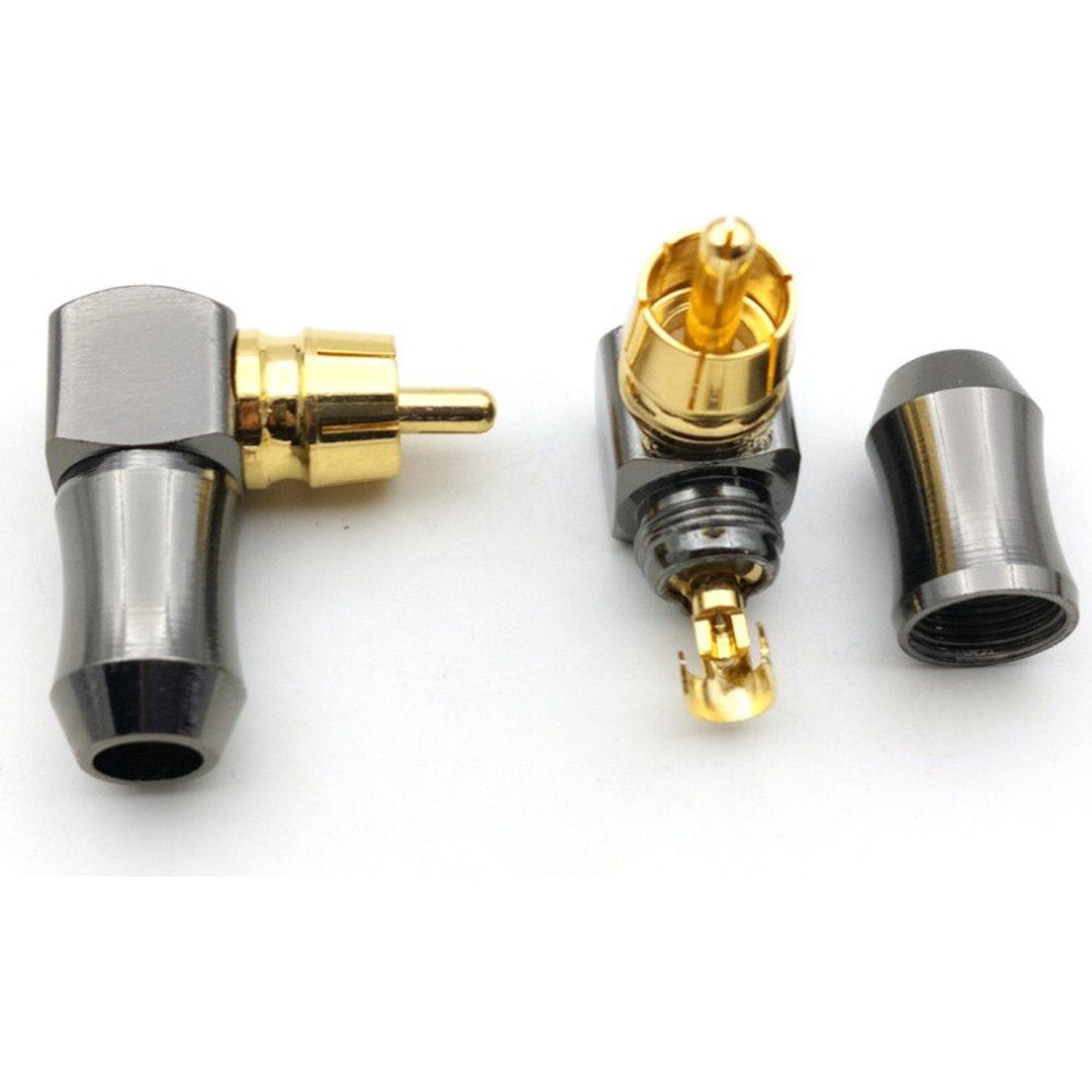 Performance Audio Gold Plated Brass RCA Connector (Black Chrome, 90° Right-Angle)