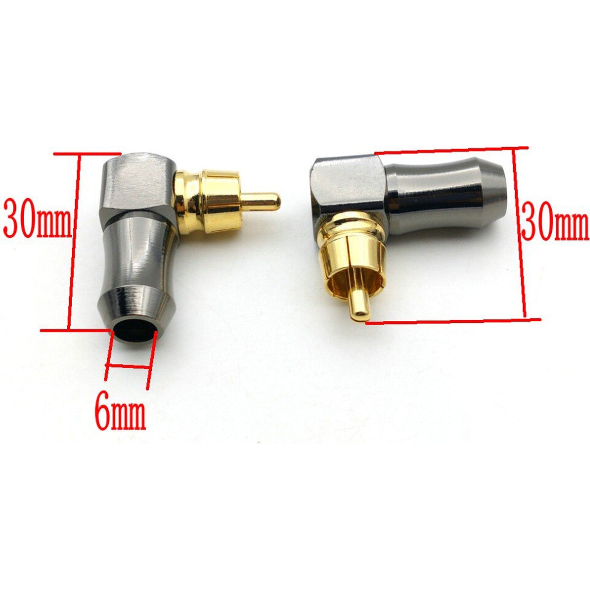 Performance Audio Gold Plated Brass RCA Connector (Black Chrome, 90° Right-Angle)