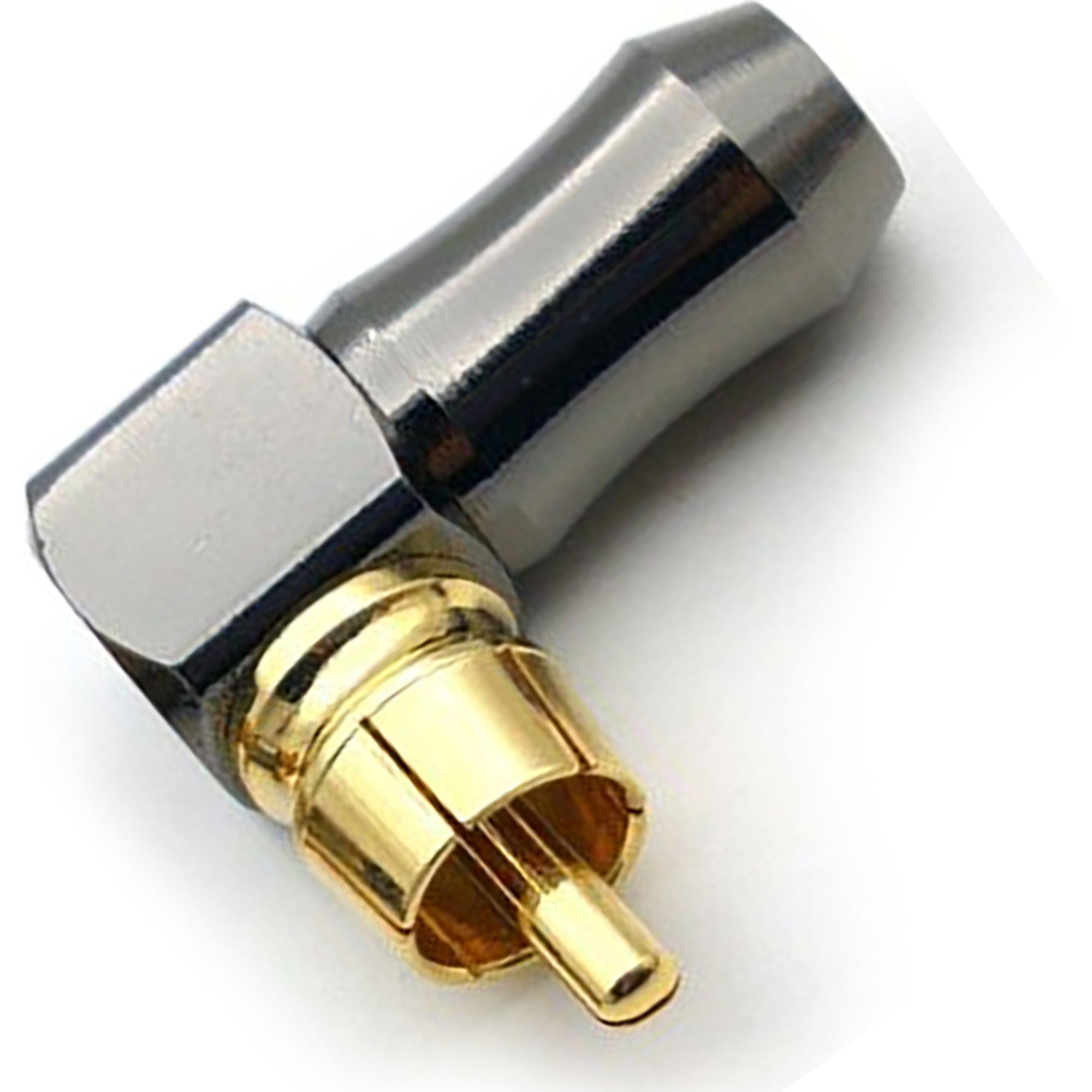 Performance Audio Gold Plated Brass RCA Connector (Black Chrome, 90° Right-Angle)