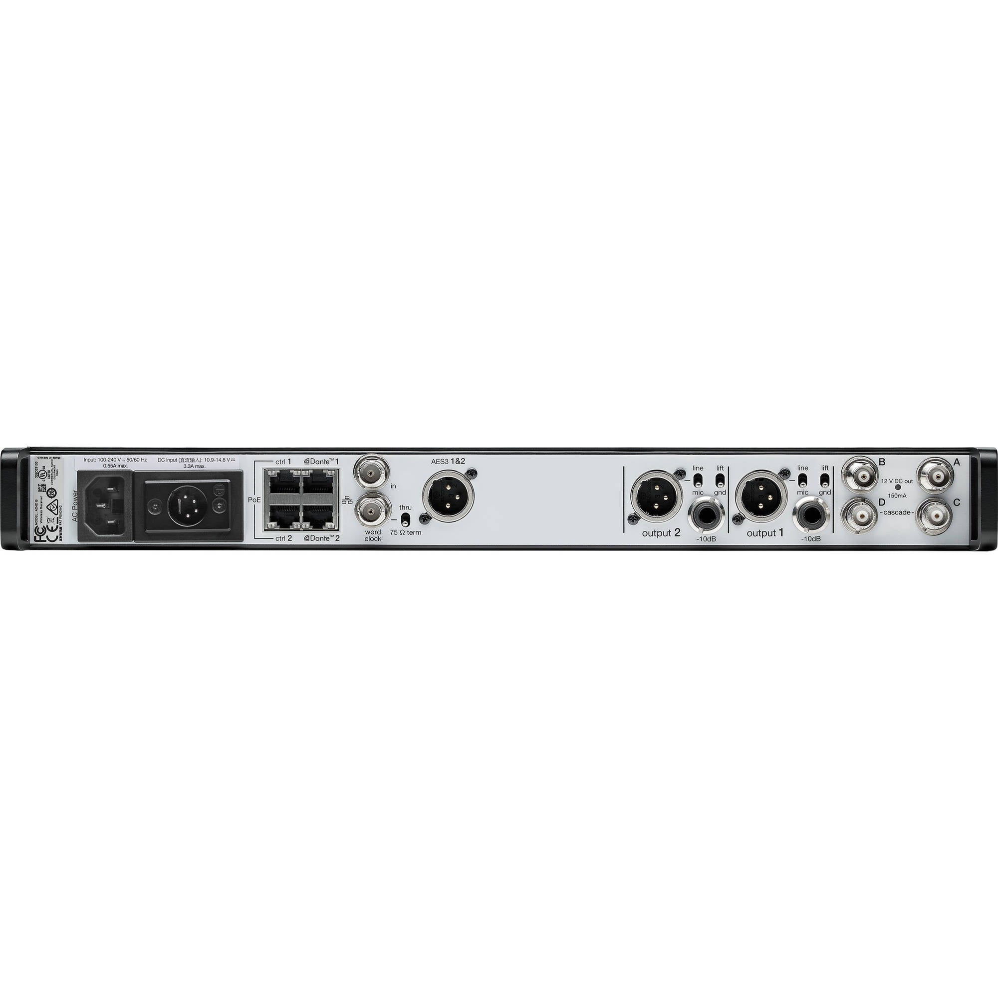 Shure AD4D-DC-C Axient Digital Two-Channel Wireless Receiver with DC Power Module (C: 750-960 MHz)