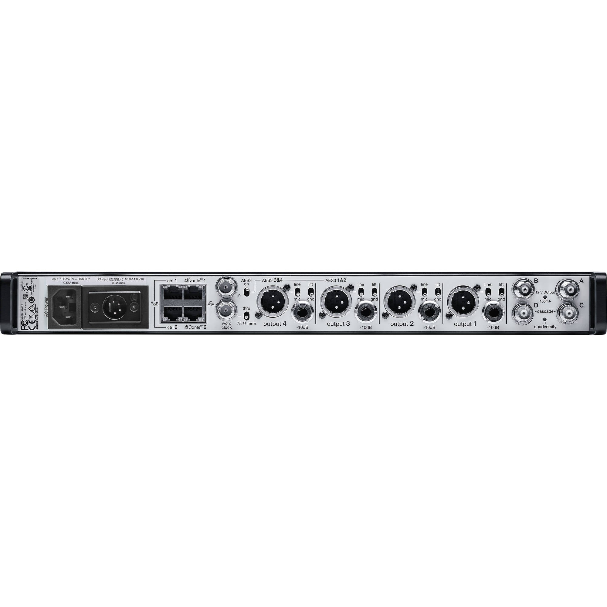 Shure AD4Q-DC-A Axient Digital Four-Channel Wireless Receiver with DC Power Module (A: 470-636 MHz)