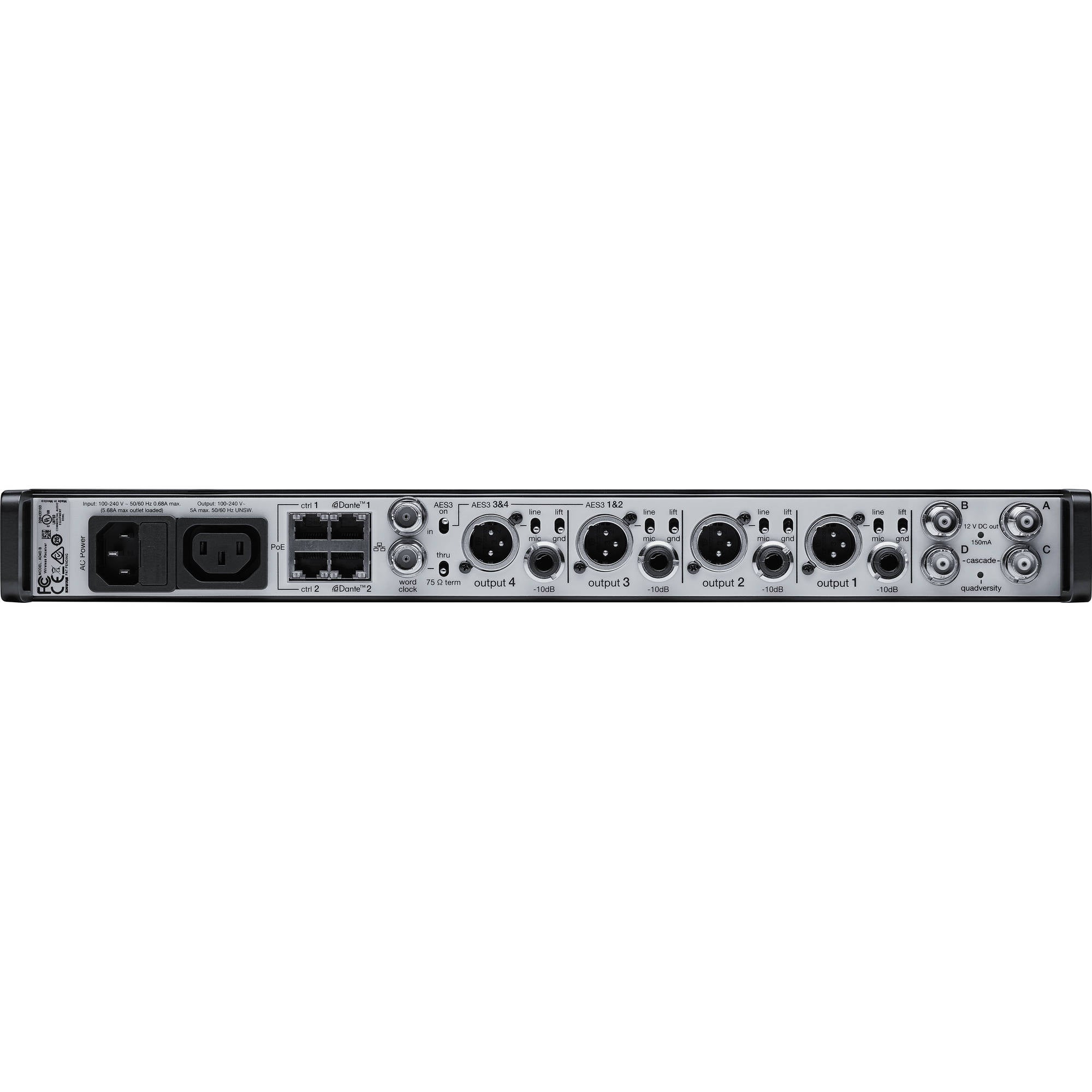 Shure AD4Q-NP-C Axient Digital Four-Channel Wireless Receiver with No Accessories (C: 750-960 MHz)