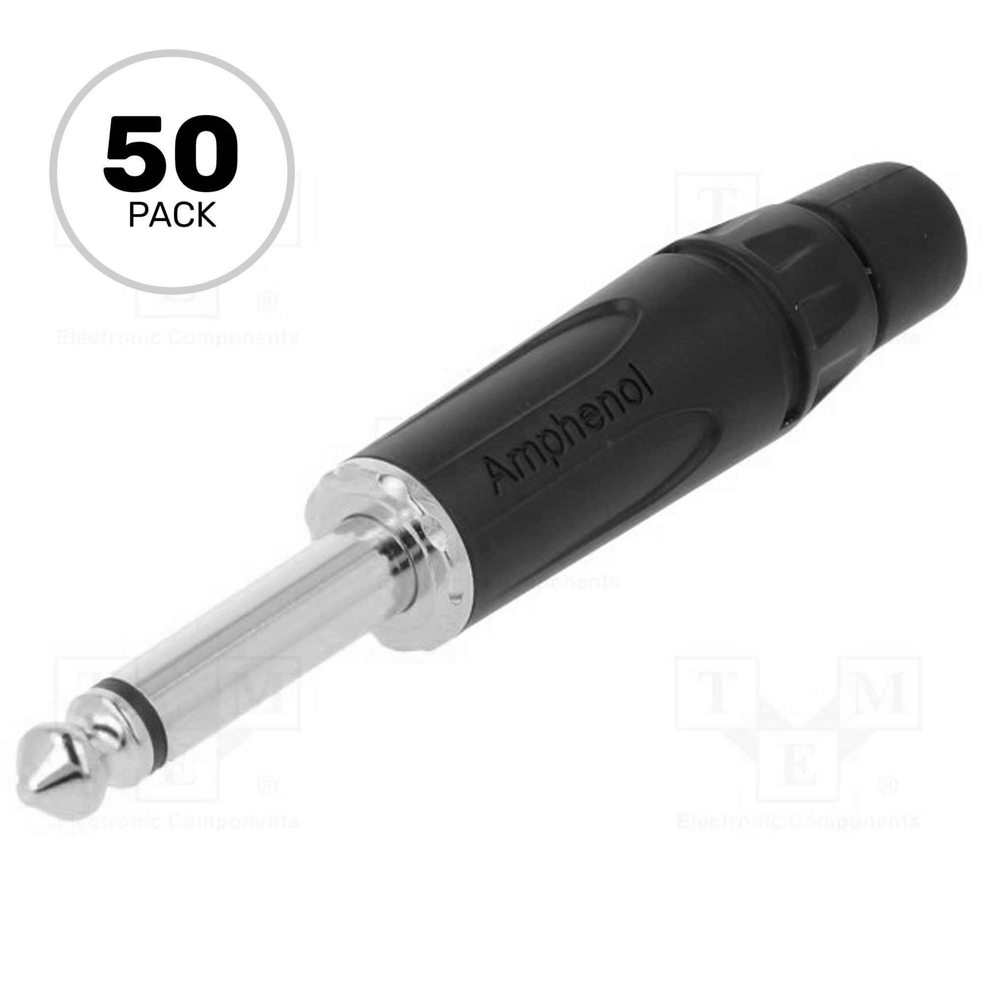 Amphenol ACPM-KB Professional 1/4" TS Mono Phone Plug (Black/Silver, 50 Pack)