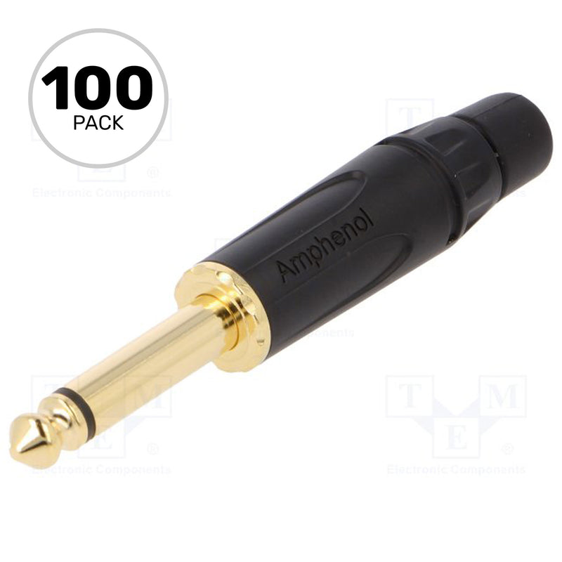 Amphenol ACPM-KB-AU Professional 1/4" TS Mono Phone Plug (Black/Gold, Box of 100)