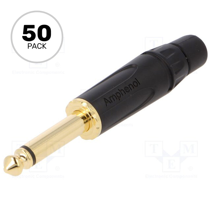 Amphenol ACPM-KB-AU Professional 1/4" TS Mono Phone Plug (Black/Gold, 50 Pack)