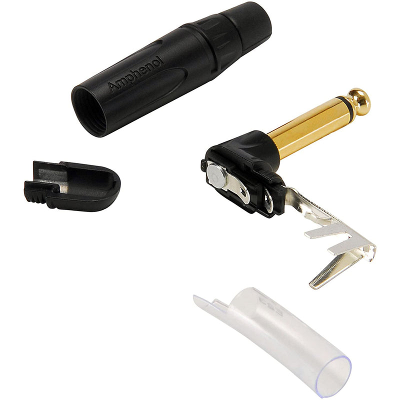 Amphenol ACPM-TB-AU Professional Right-Angle 1/4" TS Mono Phone Plug (Black/Gold, Box of 100)