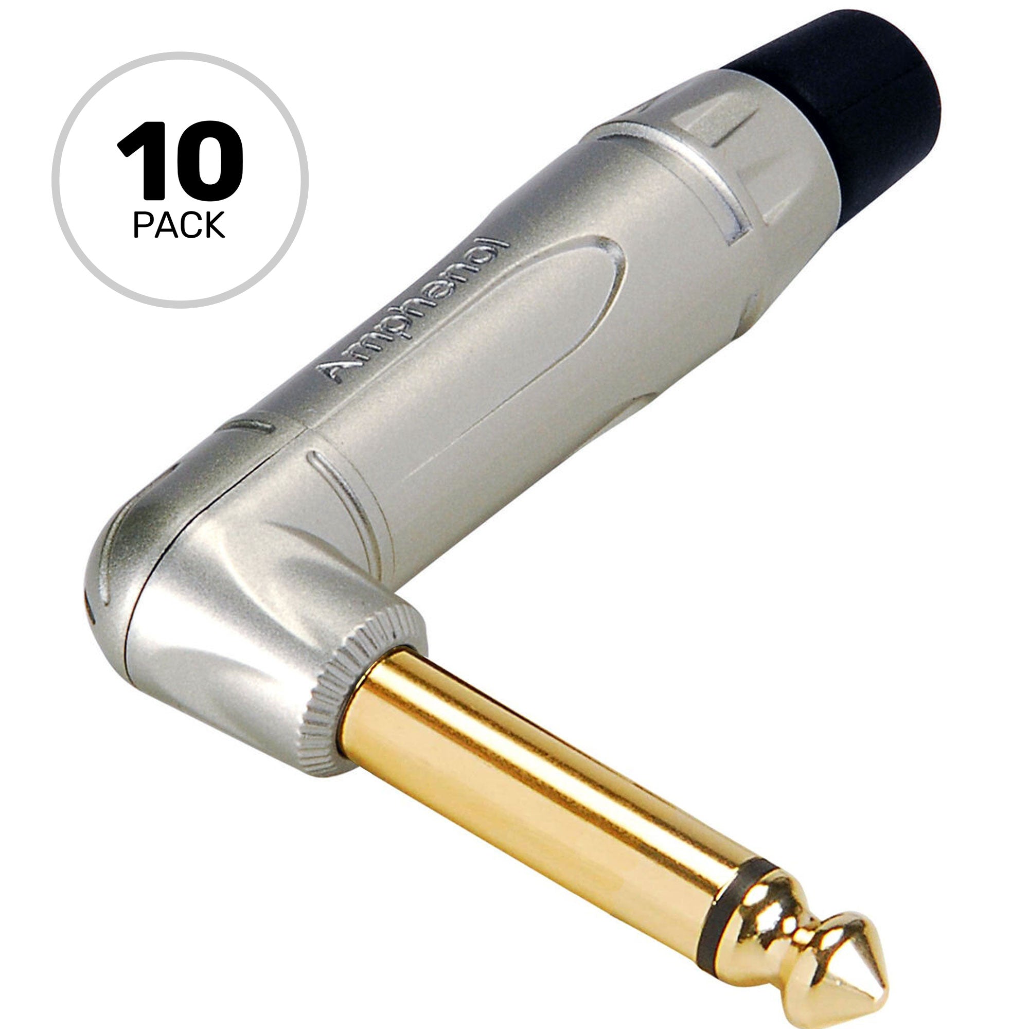 Amphenol ACPM-TN-AU Professional Right-Angle 1/4" TS Mono Phone Plug (Nickel/Gold, 10 Pack)