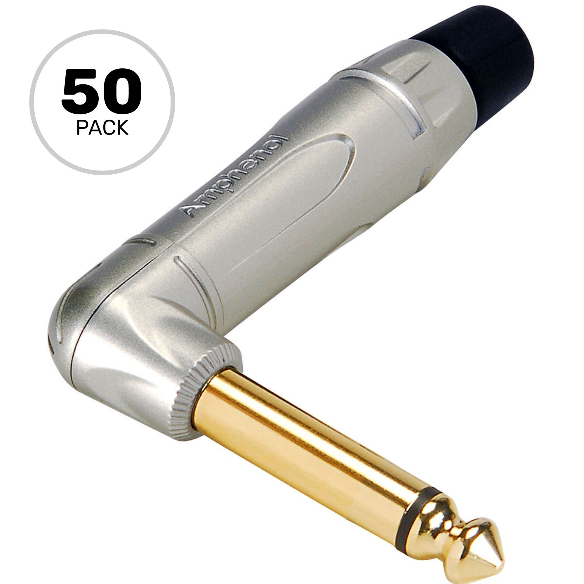Amphenol ACPM-TN-AU Professional Right-Angle 1/4" TS Mono Phone Plug (Nickel/Gold, 50 Pack)