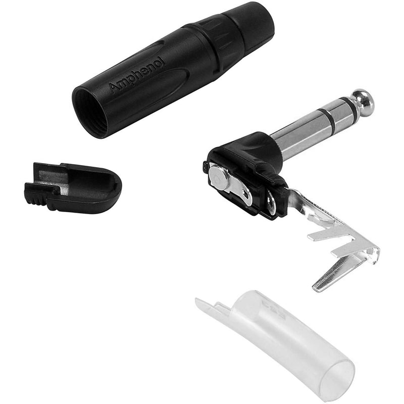 Amphenol ACPS-TB Professional Right-Angle 1/4" TRS Stereo Phone Plug (Black/Silver, Box of 100)