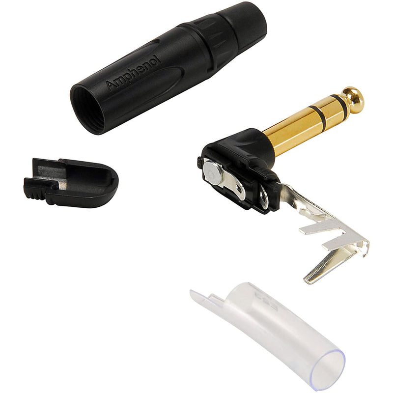 Amphenol ACPS-TB-AU Professional Right-Angle 1/4" TRS Stereo Phone Plug (Black/Gold, Box of 100)