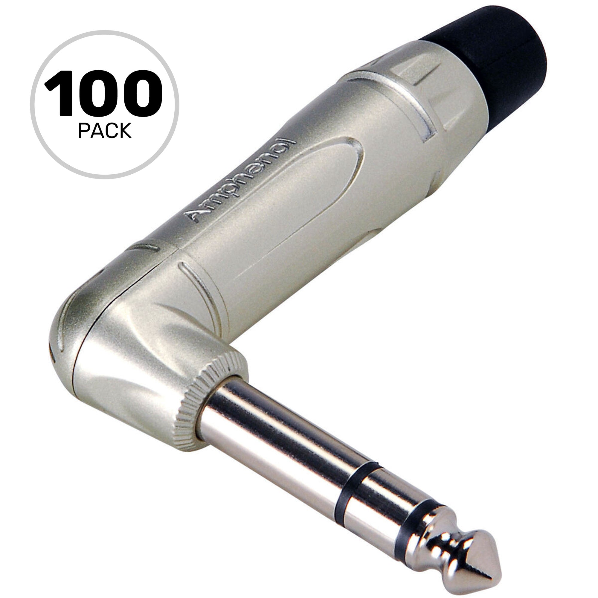 Amphenol ACPS-TN Professional Right-Angle 1/4" TRS Stereo Phone Plug (Nickel/Silver, Box of 100)