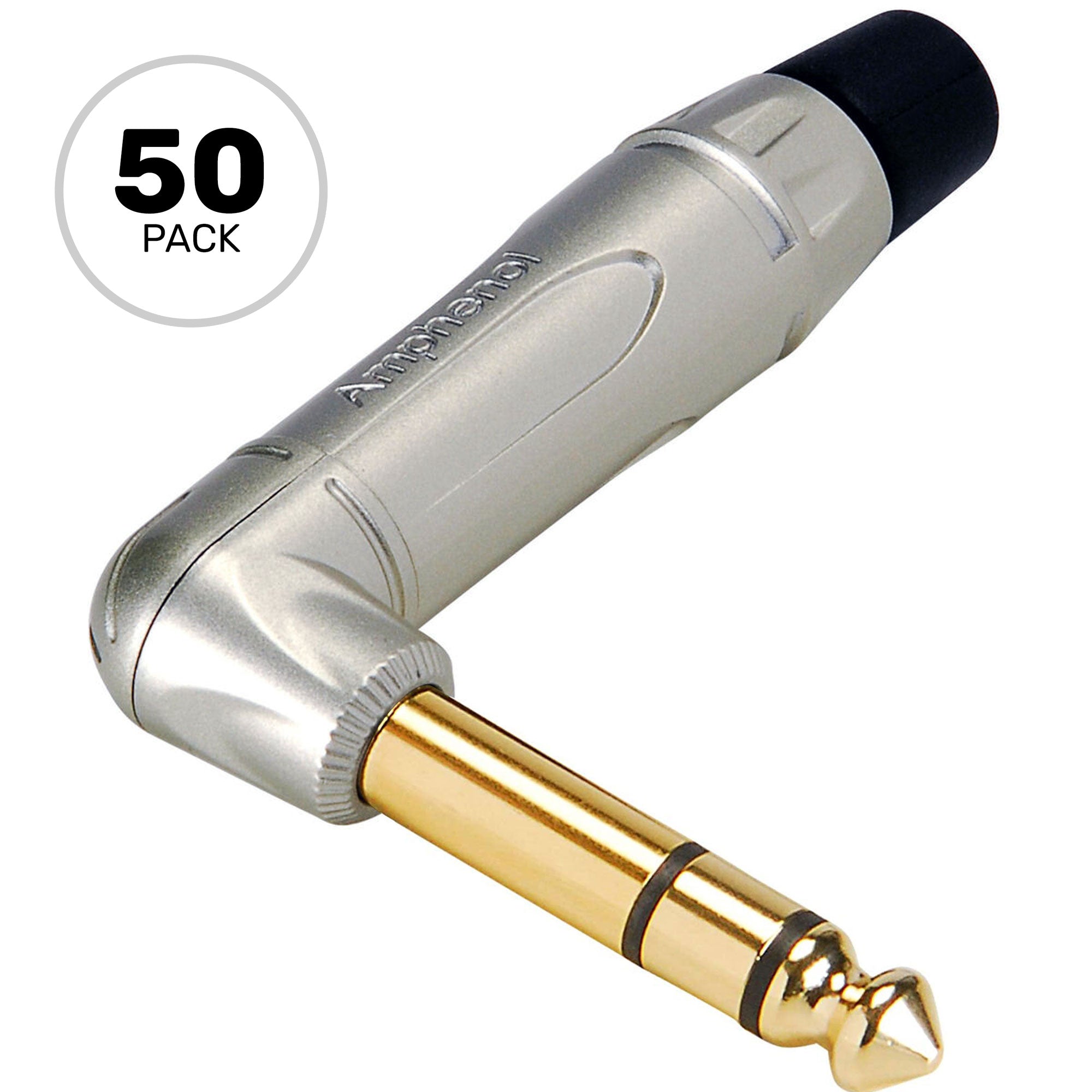 Amphenol ACPS-TN-AU Professional Right-Angle 1/4" TRS Stereo Phone Plug (Nickel/Gold, 50 Pack)