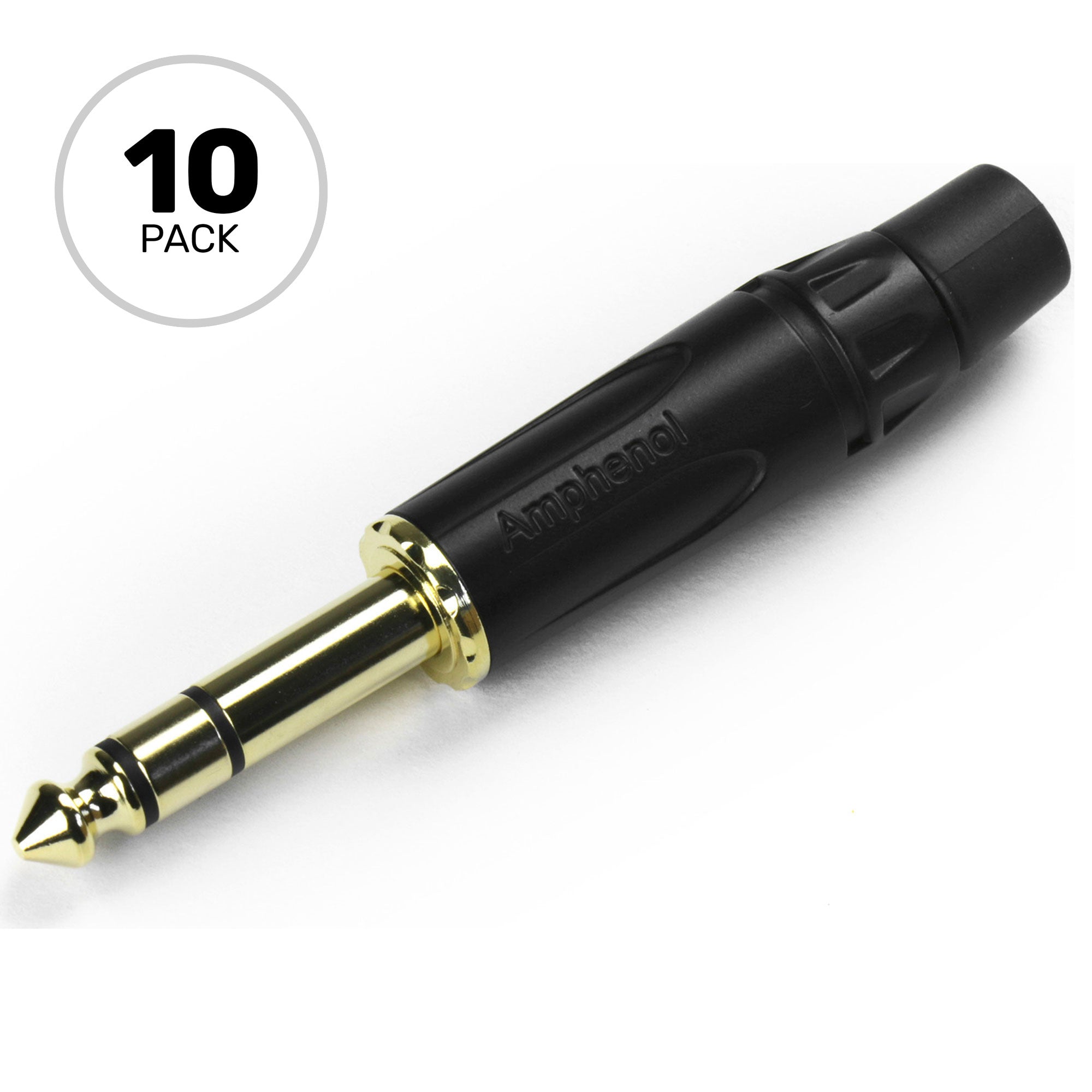 Amphenol ACPS-KB-AU Professional 1/4" TRS Stereo Phone Plug (Black/Gold, 10 Pack)