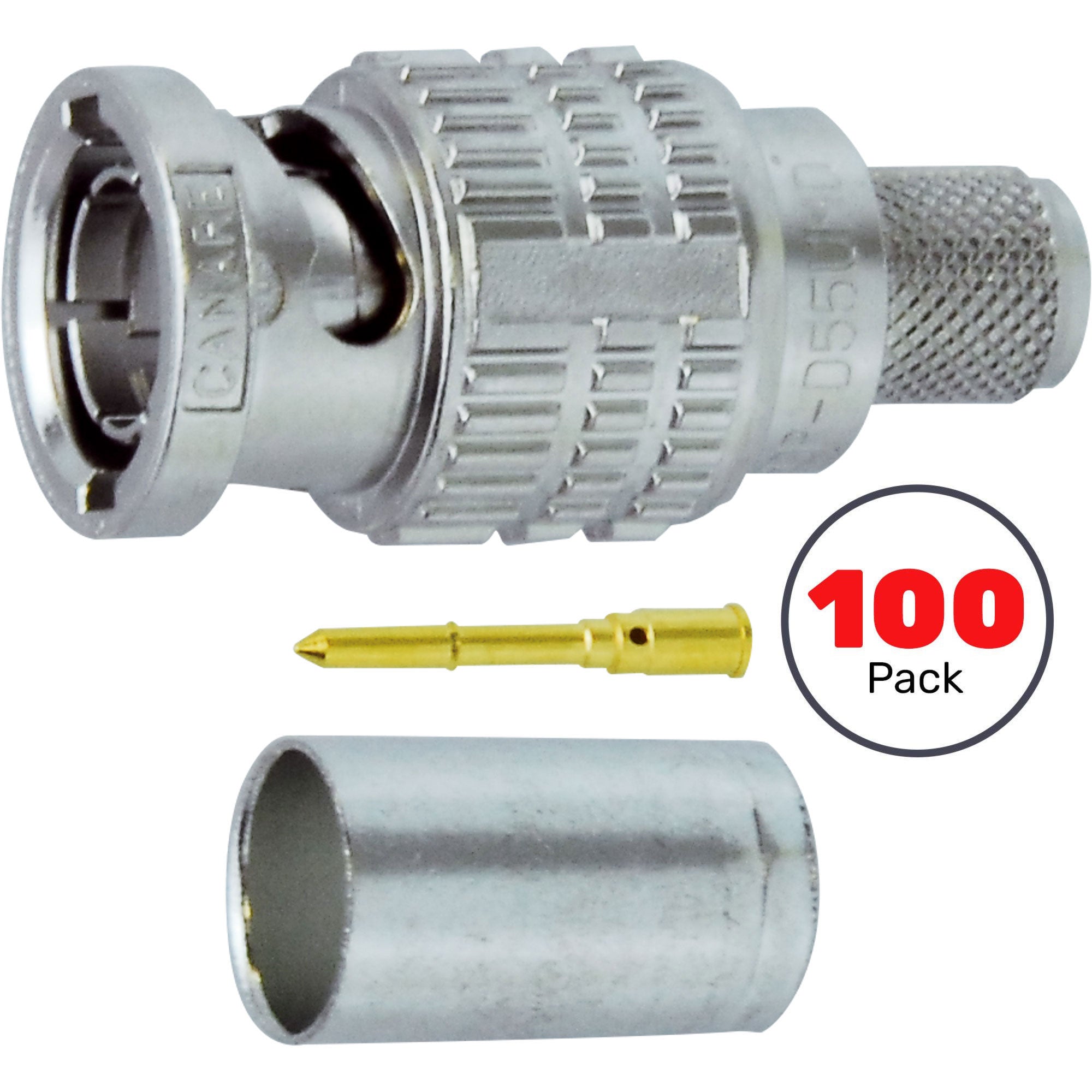 Canare BCP-D33UHD 75-Ohm BNC Male Crimp Connector for L-3.3CUHD Cable, 12G-SDI 4K UHD (100 Pack)