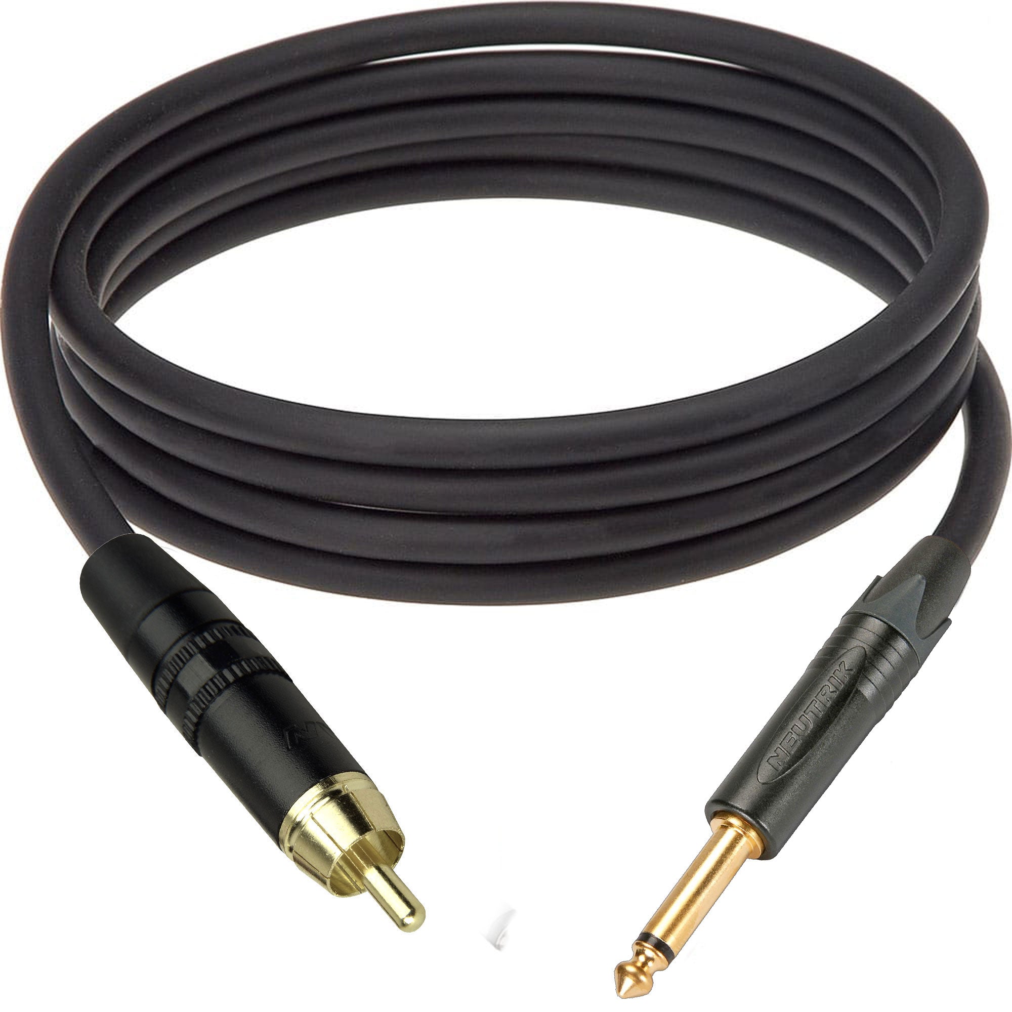 Custom Cables RCA to 1/4" TS Mono Audio Cable Made from Mogami W2964 & Neutrik Connectors