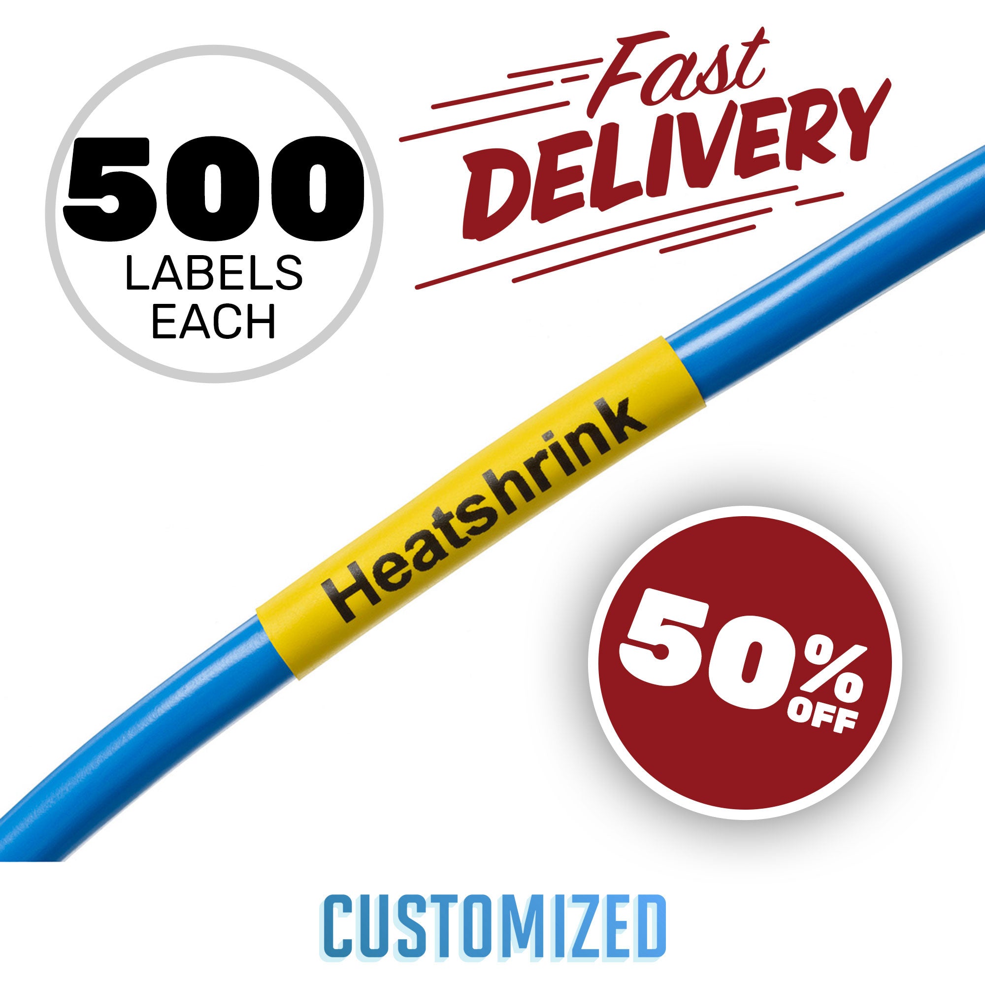 Performance Audio Custom Printed 3/8" Premium 2:1 Heat Shrink Tubing (500 Pack)
