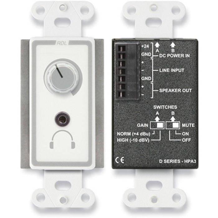RDL D-HPA3 3.5 Watt Audio Power & Headphone Amp on Decora Plate (White)
