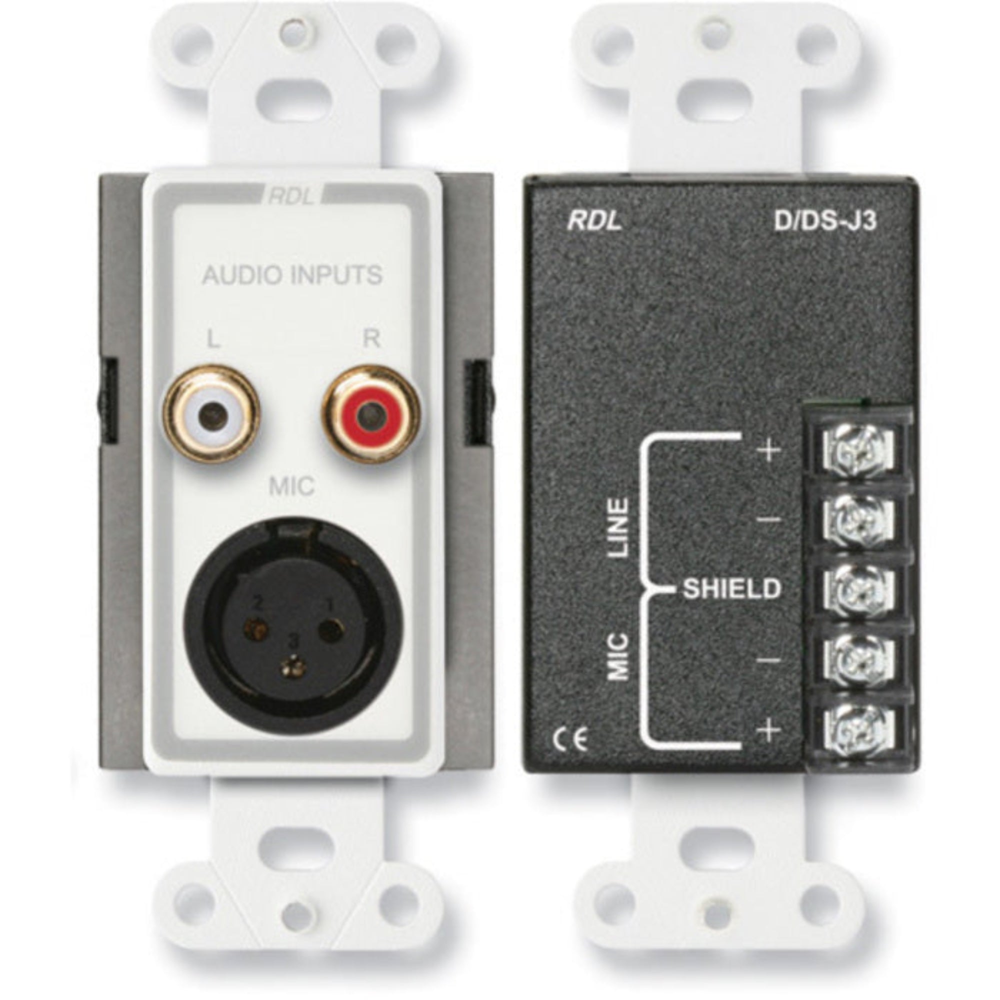 RDL D-J3 Mic/Line XLR & RCA Input Assembly on Decora Plate (White)