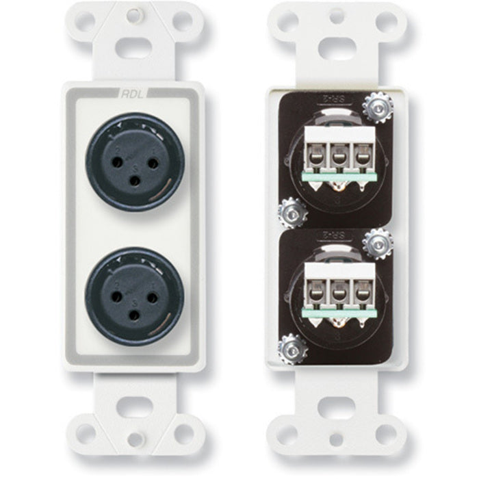 RDL D-XLR2F Dual XLR 3-Pin Female Jacks on Decora Plate (White)