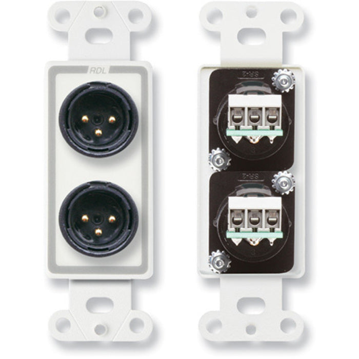 RDL D-XLR2M Dual XLR 3-Pin Male Jacks on Decora Plate (White)