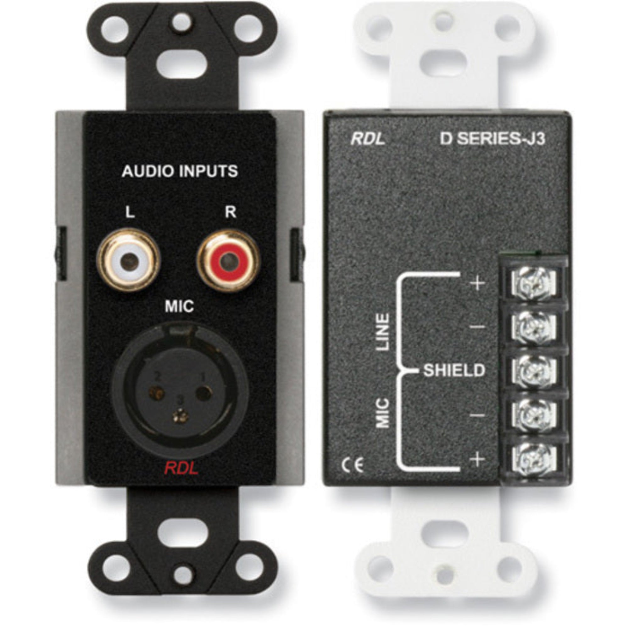 RDL DB-J3 Mic/Line XLR & RCA Input Assembly on Decora Plate (Black)