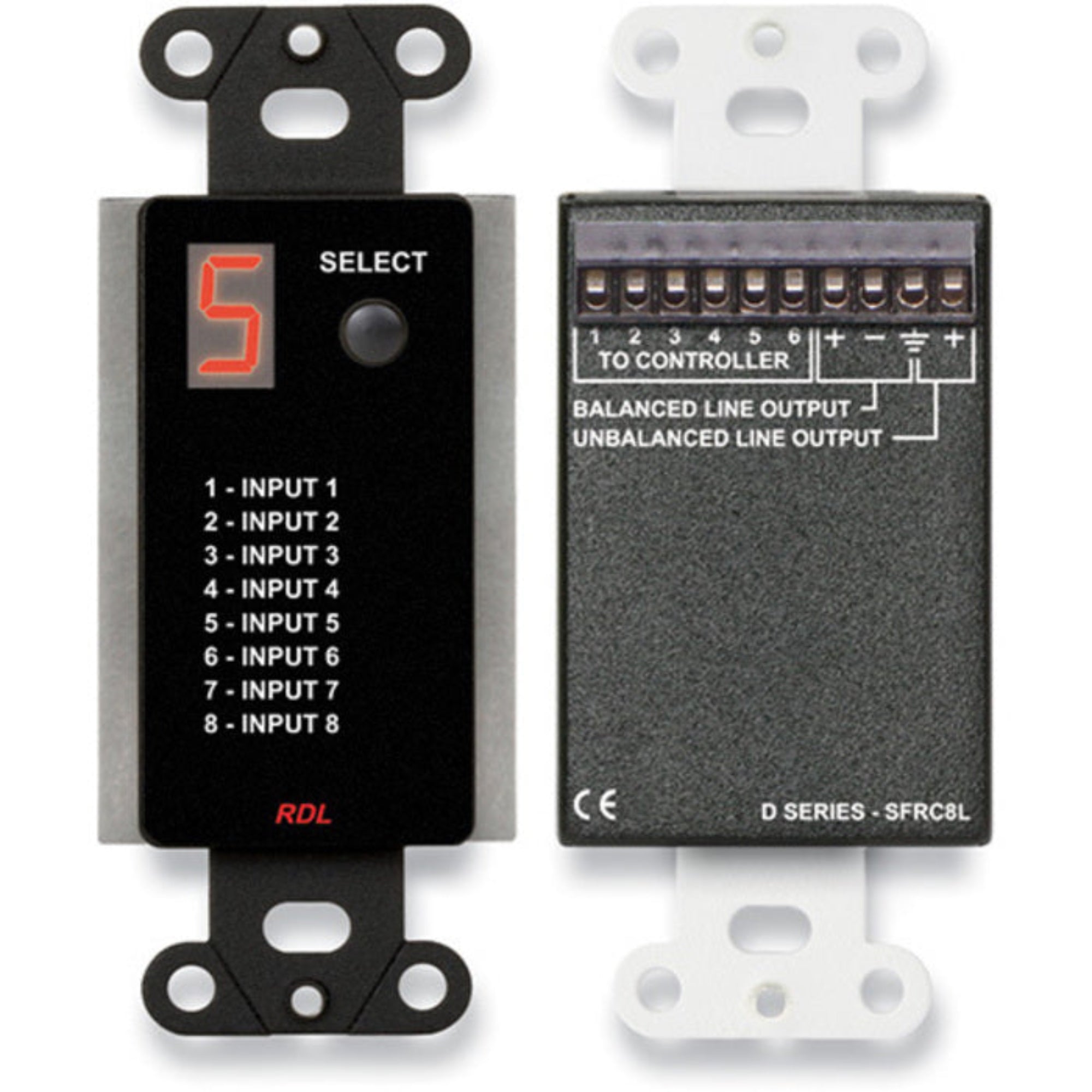 RDL DB-SFRC8L Audio Selector for SourceFlex on Decora Plate (Black)